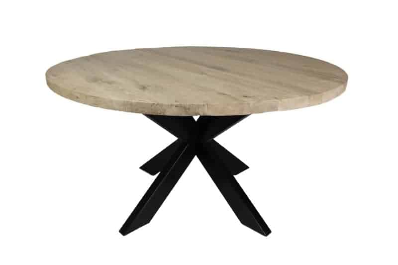 ronde eiken tafel met stalen spinpoot