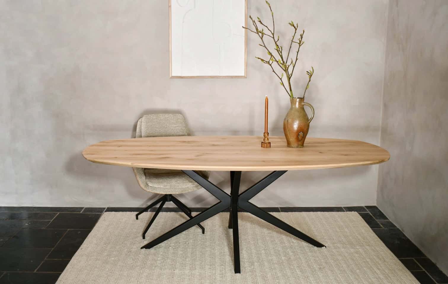 Deens ovale tafel met matrix fantasy onderstel